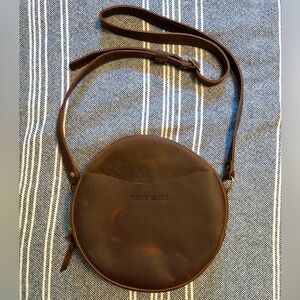 Portland Leather Large 9in Round Brown Cross Body bag